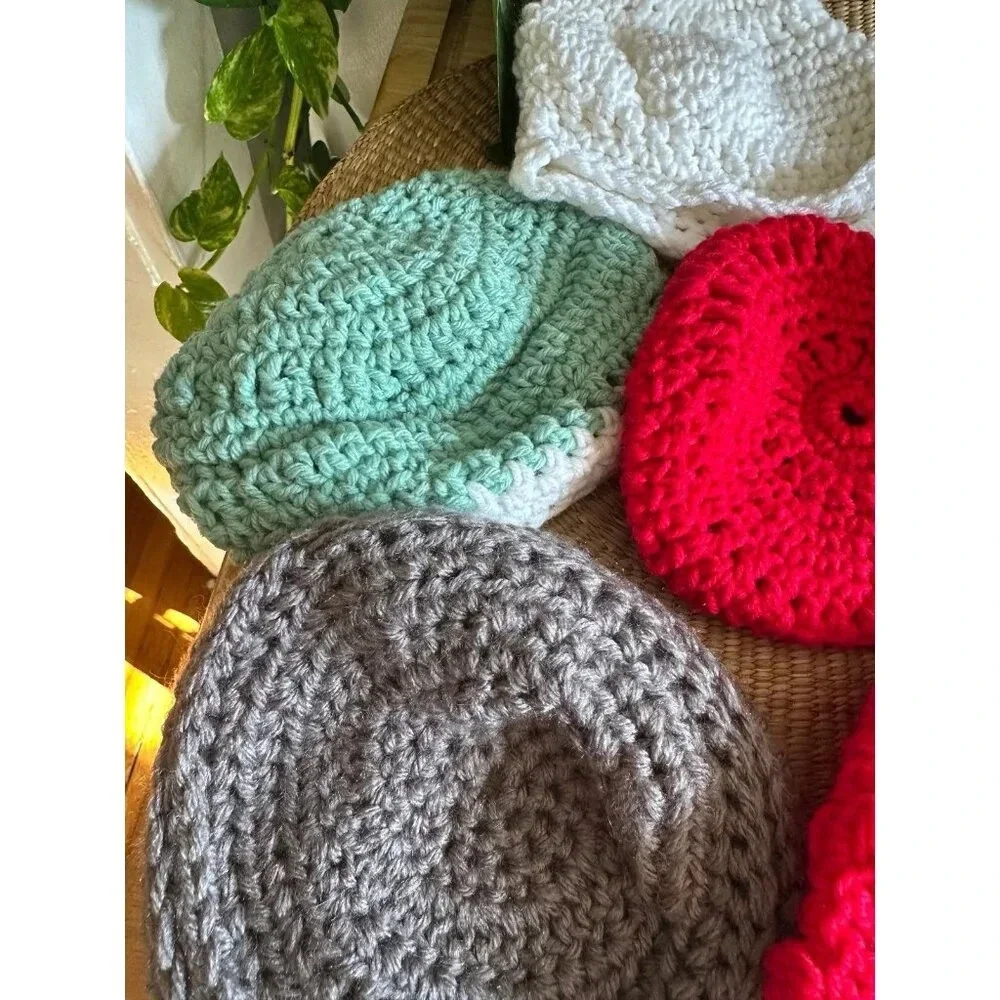 Lot of 9 Small hand knit Beret hats